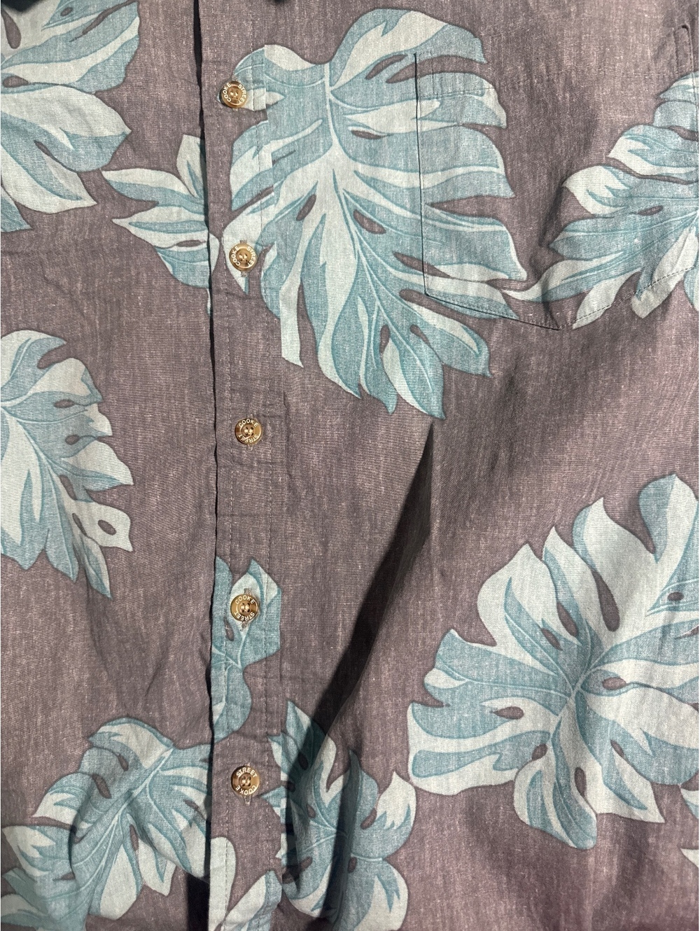 Cooke Street Honolulu Men's 2XL Hawaiian Shirt Gray with Blue Leaf Print - Picture 3 of 3